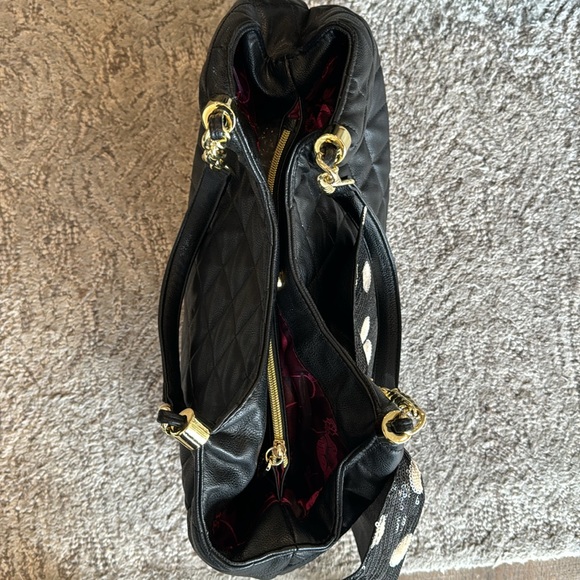 Betsy Johnson Large Black Quilted Sequin Polka Dot Bow Tote Bag - Picture 6 of 14